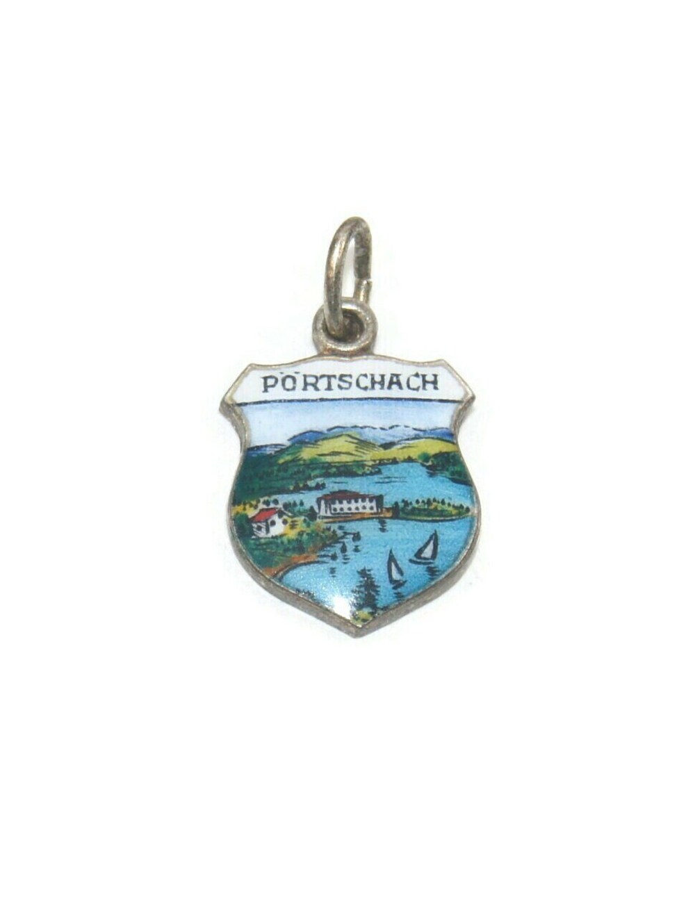 Vintage 900 Sterling Silver Enameled Pörtschach Austria Shield Charm. Marked 900